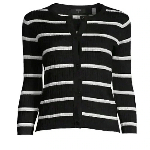 Tahari  Black and White Striped Cardigan - Picture 1 of 4
